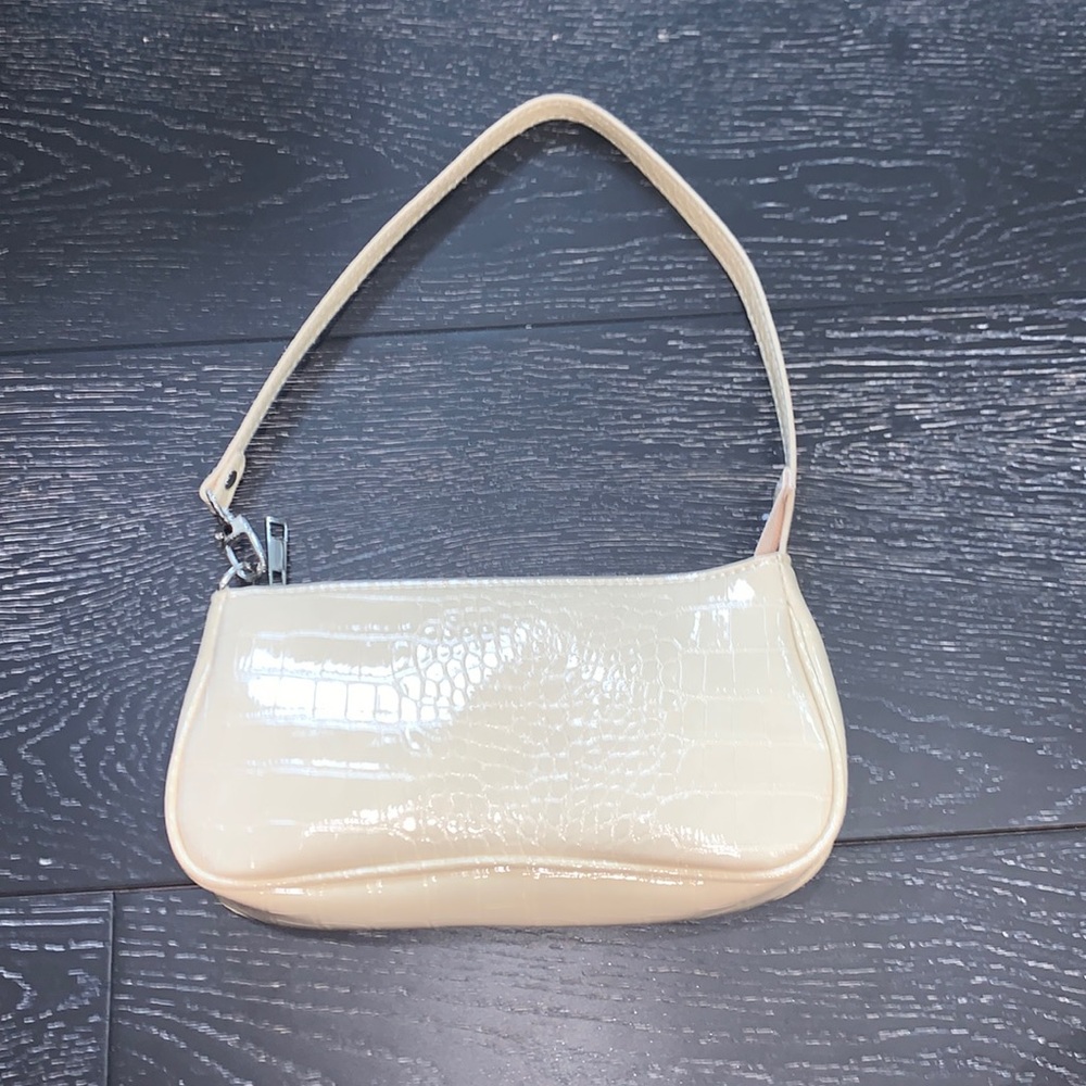 Croc Embossed Striped Baguette Bag